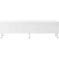OKWISH moderner Lowboard mit zwei Staufächern, 3D-Kurvendesign,TV-Schrank Vier Türen Metallfüße,Für Wohnzimmer in Weiß