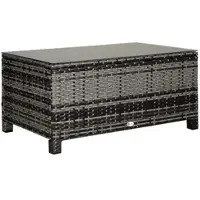 Outsunny Terrassentisch aus Kunstrattan, Beistelltisch mit Hartglas für Terrasse, Garten oder Balkon, 85 x 50 x 39 cm, grau