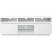 OKWISH TV-Schrank Sideboard mit Ablage aus gehärtetem Glas Fernsehbank Wohnzimmerschränke mit LED Beleuchtung TV-Lowboard mit offenen Fächern für 60-Zoll-Fernseher Weiß