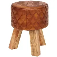 KADIMA DESIGN Sitzhocker – Echtleder/Massivholz, 35x46x35 cm, rund, Turnbock-Design