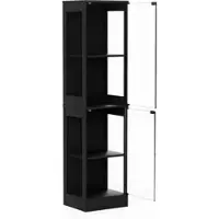 OKWISH Glasvitrine aus ABS in Akazienholzoptik, 40x35x165 cm, mit LED-Beleuchtung und Bewegungssensor