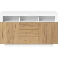 STILVORA Sideboard mit 3 Schubladen und 2 Türen, Aufbewahrungsschrank im modernen Stil für Wohnzimmer Flur und Küche, Kommode in Naturholzoptik