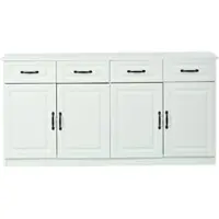MODFU Sideboard Wohnzimmerschrank mit Schubladen und 8 Metallgriffen geriffeltem Design Multifunktionaler Kommode mit 2 Ablageflächen 4-türiges Design für Wohnzimmer und Küche Weiß