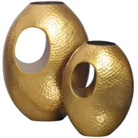 KADIMA DESIGN Deko Vase 2er Set Aluminium Gold mit Tragegriff Blumenvase Modern, Hammerschlag Dekovase 2-teilig für Blumen, Alu Tischvase