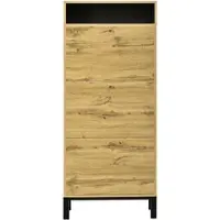 OKWISH Schuhschrank MDF natur 63x24x147 cm mit 3 Klappen, offenen Fächern, platzsparendem Hochformat und leisen Scharnieren