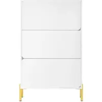 OKWISH Schuhschrank MDF Weiß 73x24x120 cm, 3 Türen, grifflose Front, platzsparendes Design mit goldfarbenen Metallbeinen