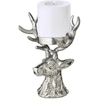 Edzard Kerzenleuchter Hirsch, Aluminium vernickelt, Höhe 20 cm, für Stumpenkerze ø 6 cm