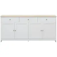 MODFU Sideboard aus MDF, Weiß/Holzfarbe, 160x37x75 cm, verstellbare Regalböden