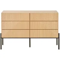 OKWISH Kommode aus MDF in Natur, 115,5 x 38 x 75 cm, mit 6 Schubladen und geometrischer 3D-Struktur
