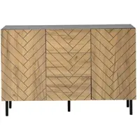MODFU Sideboard aus Spanplatte in Naturholz/Schwarz, 120 x 40 x 76 cm, mit 3 Schubladen und 2 Schränken