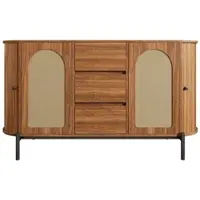 STILVORA Sideboard oval mit Rattan-Schiebetüren und Schubladen, Aufbewahrungsschrank mit verstellbaren Fächern und Metallbeinen, Kommode in Holzoptik