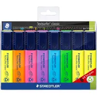 Staedtler Textmarker Textsurfer Classic, Keilspitze, Strichstärke 1-5 mm, nachfüllbar, mit Drehkappe, Recycling-Kunststoff, farbsortiertes 8er-Set