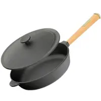 Brizoll Ø28cm Gusseisenpfanne 55mm hoch mit Holzgriff und Gusseisen Deckel Induktion Bratpfanne