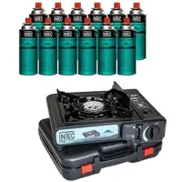 In.tec® Tragbarer Gaskocher 2200W + 12 Butan-Gaskartuschen Camping Road trips Piezo Etna-Koffer