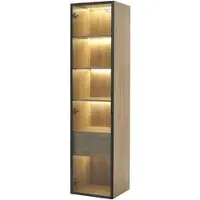 Merax Hochschrank 40x34.5x165 cm, Aufbewahrungsschrank mit LED-Lichtleiste, gehärteter Glastür, 1 Schublade, Vitrine & Badschrank