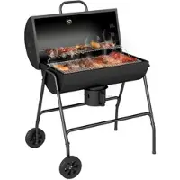 STILVORA Holzkohlegrill Metall Schwarz 95x71,5x102 cm mit Deckel, Thermometer, Rädern