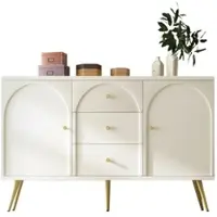 Merax Sideboard, Kommode mit 2 Türen und 3 Schubladen, Verstellbare Ablage, Creme-Weiß-H84/B140/T40 cm