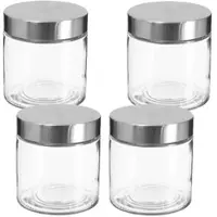 Wellhome - Set mit 4 Glasbehältern und Edelstahl, 750 ML in Silber