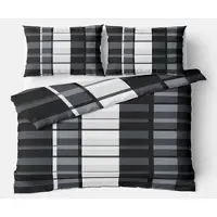 Leonado vicenti Winterbettwäsche 240x220 Fleece Gestreift Schwarz Grau Ornamente Set mit Reißverschluss