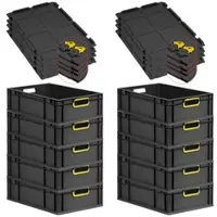 Proregal SuperSparSet 10x Eurobox Nextgen Color Mit Scharnierdeckel HxBxT 17x40x60cm 34 Liter Schwarz Griffe Gelb Offen Eurobehälter Transportbox