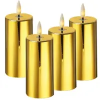 MARELIDA LED Kerzenset - Kunststoff - Timer - H: 12,5cm - D: 5cm - gold glänzend - 4er Set