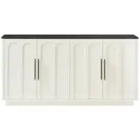 OKWISH Sideboard aus MDF in Weiß/Schwarz, 160x40x80 cm, Soft-Close-Scharnieren und Kippsicherung