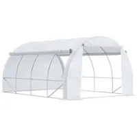 OKWISH Foliengewächshaus Stahl Weiß 397x300x200 cm mit PE-Abdeckung, 8 Fenstern, Reißverschlusstür und UV-Schutz