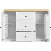 MODFU Modernes Sideboard Kommode mit Gewürzregal Küchenschrank Aufbewahrungsschrank mit mit 3 Schubladen und kühlschrankähnlichen Türen Weiß