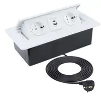 TecLines TES010W 2-fach Einbausteckdose mit USB A/C, 1,5m Kabel, weiß