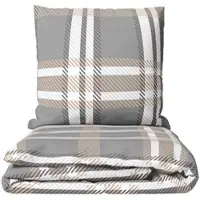 Leonado vicenti Bettwäsche 135x200 cm Fleece Grau Beige Kariert Winter warm, 4 tlg.