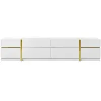 MODFU TV-Lowboard Hochglanz TV-Schrank mit Schubladen und Türen Fernsehbank mit Goldfarbene Zierleisten TV-Möbel mit Stauraum Weiß 180 X 40 X 38 cm