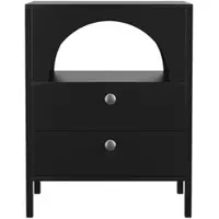 STILVORA Nachttisch MDF Schwarz mit 2 Schubladen und offenem Fach, wasserfest