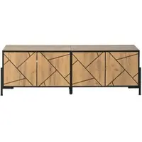 OKWISH TV-Schrank mit Stauraum Lowboard mit 4 Türen Geometrisches Design Fernsehbank Viel Stauraum geeignet für Fernseher um die 65 Zoll Natur