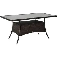 OKWISH Standard Gartentisch Metall/Polyrattan Braun 150x85x74 cm mit Sicherheitsglas, wetterfest und rutschfesten Füßen