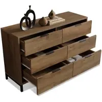 OKWISH Kommode 120x40x76 cm mit 6 Schubladen in Dunkle Eiche, Metallrahmen und Griffe, verstellbare Füße, industrieller Look