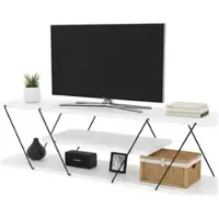 Dmora Fernsehschrank Dmustaph, Ständer für Wohnzimmerfernseher, Niedriges Wohnzimmer-Sideboard, TV-Ständerbasis, 120x30h33 cm, Weiß und Schwarz