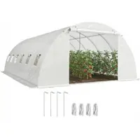 Outsunny Walk-In Tunnelgewächshaus 2 Rolltüren 12 Mesh-Fenstern PE-Abdeckung 395x595x199 cm Weiß