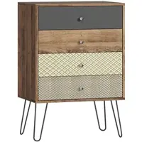 HOMCOM Kommode mit 4 Schubladen, Schlafzimmerkommode mit Stahl-Haarnadelbeinen, Stauraum für Wohnzimmer, Home Office, Boho-Stil, Mehrfarbig, 60 x 39 x 86 cm