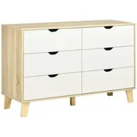 HOMCOM Schlafzimmer-Kommode mit 6 breiten Schubladen, moderne Aufbewahrungseinheit mit Holzbeinen, Weiß und Hellbraun