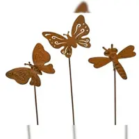 Décoris 1 Blumenstecker 13x50cm Insekten Gartenstecker Gartendeko Rostoptik Außendeko Pflanzenstecker Rostdeko Schmetterling Libelle Garten Gartenschmuck Rost