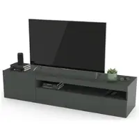Dmora Fernsehschrank Dmontù, Niedriges Sideboard für Wohnzimmer, Sockel für TV-Möbel, 100 % Italy, cm 150x40h37, Anthrazit glänzend