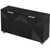 STILVORA Sideboard mit vier gravierten Türen, Buffetschrank mit verstellbaren Innenböden für flexible Aufbewahrung, Aufbewahrungsschrank mit Metallgriffen und kugelförmigen Beinen im Vintage-Design