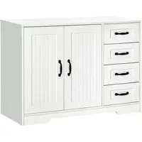OKWISH Sideboards MDF Weiß 105x40x76 cm mit 4 Schubladen, verstellbarem Einlegeboden und Kippschutz