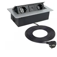TecLines TES009S 2-fach Einbausteckdose mit USB A/C Charger, 3m Kabel, silber