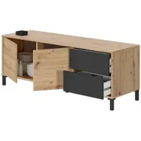 Dmora Anrichte Arecibo, Modernes Sideboard mit 2 Türen, Buffet im Wohnzimmer, Fernsehschrank, 130x41h47 cm, Asteiche und Anthrazit