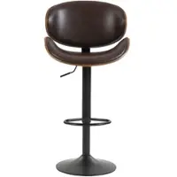 OKWISH Barhocker aus PU-Leder Braun, höhenverstellbar und 360° drehbar, mit Rückenlehne, Fußstütze und gebogenem Holzrahmen, 51x50x93-103,5 cm