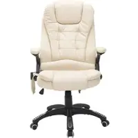 OKWISH Chefsessel Bürostuhl mit Massage und Wärmefunktion Beige 121x68x74 cm höhenverstellbar drehbar mit Fernbedienung aus Kunstleder