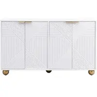 MODFU Sideboard Wohnzimmerschrank mit Metallgriffen und kugelförmigen Beinen Aufbewahrungsschrank mit verstellbaren Innenböden für Wohnzimmer geeignet Weiß