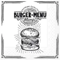 Mank Serviette aus Tissue Burger Menu in Schwarz 33 x 33 cm, 100 Stück