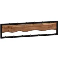 KADIMA DESIGN Wandgarderobe Akazie Massivholz / Metall 80x20x8 cm, Hakenleiste für Jacken, Schals und Mützen, Flurgarderobe mit Wellenmuster, Garderobe Wand